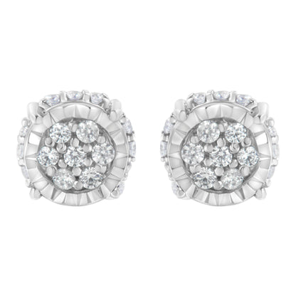 Pendientes de tuerca florales de plata de ley .925 con diamantes de talla redonda de 1/3 cttw (Claridad I-J, Color I3)