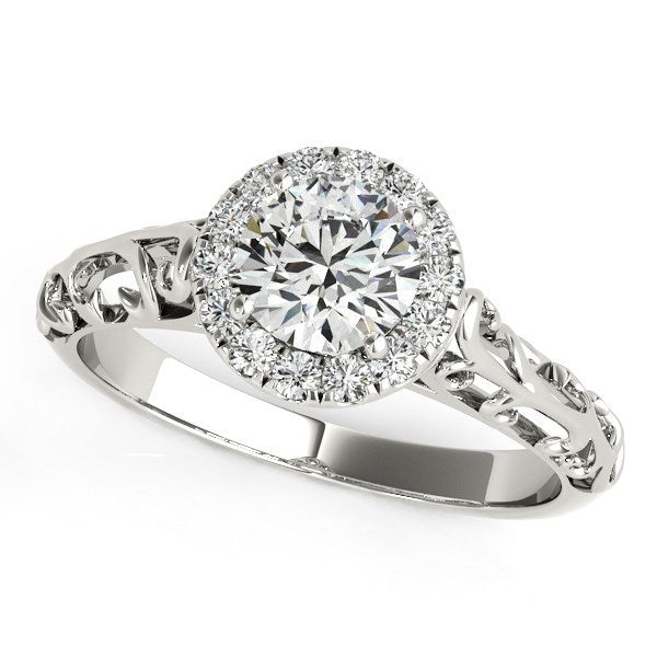 Anillo de compromiso de oro blanco de 14 quilates con diamantes redondos estilo halo antiguo (5/8 quilates en total)