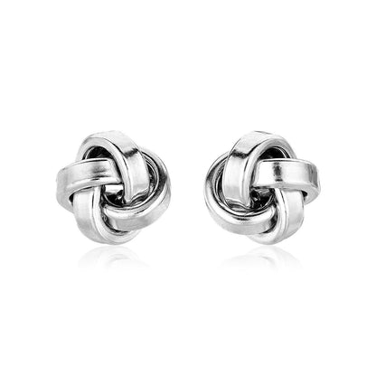 Pendientes de nudo de amor pulidos de plata de ley