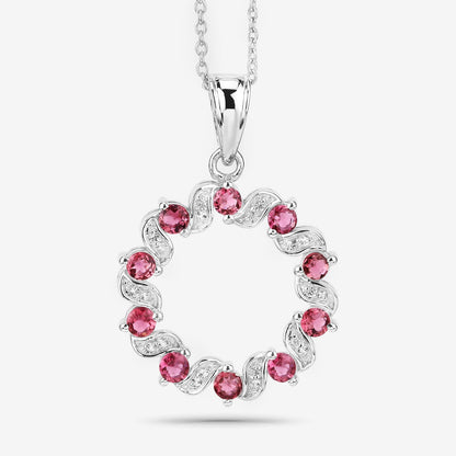 Colgante de plata de ley .925 con turmalina rosa auténtica de 1,30 quilates y topacio blanco