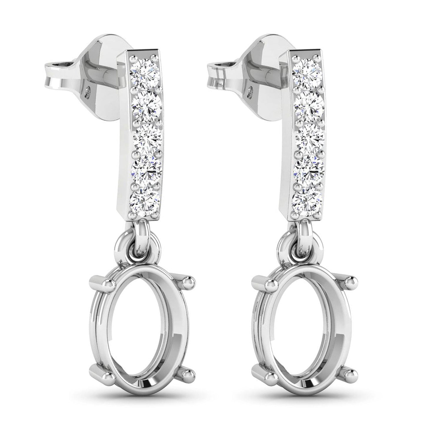 Pendientes de oro blanco de 14 quilates con montura de diamantes blancos genuinos de 0,14 quilates - admiten gemas ovaladas de 7x5 mm