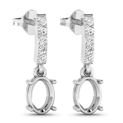 Pendientes de oro blanco de 14 quilates con montura de diamantes blancos genuinos de 0,14 quilates - admiten gemas ovaladas de 7x5 mm