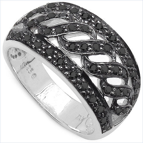 Anillo de plata de ley .925 con diamante negro auténtico de 0.54 quilates