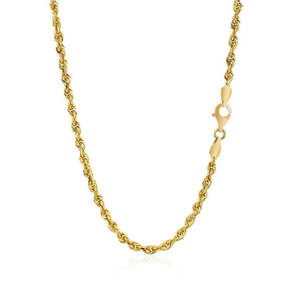 Cadena de soga sólida de oro amarillo de 14k con corte de diamante de 3.0mm