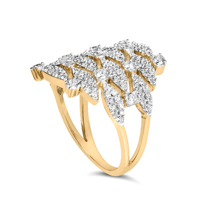 Anillo de cóctel apilado geométrico de oro amarillo de 14K con diamante de 1,0 Cttw (color I-J, claridad I1-I2) - Talla de anillo 7