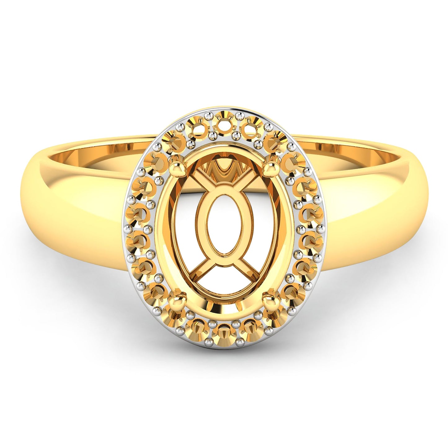 Anillo semi-montado de oro amarillo de 14K con diamante blanco genuino de 0,22 quilates - para gema ovalada de 9x7 mm