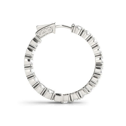 Pendientes de aro de oro blanco de 14 quilates con diamantes engastados de dos lados (3 1/2 quilates en total)