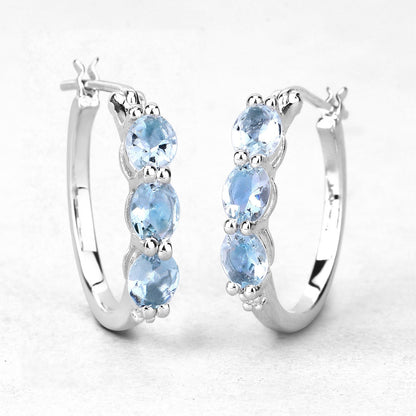 Pendientes de plata de ley .925 con aguamarina auténtica de 1.75 quilates y diamantes blancos