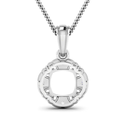 Colgante de semimontaje de oro blanco de 14K con diamante blanco auténtico de 0,09 quilates - para gema de talla cojín de 8x8 mm