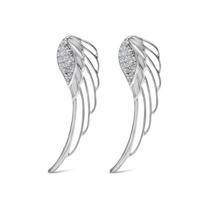Pendientes de oro blanco de 14K con alas de ángel y diamantes creados en laboratorio de 1/4 Cttw (color F-G, claridad VS1-VS2)