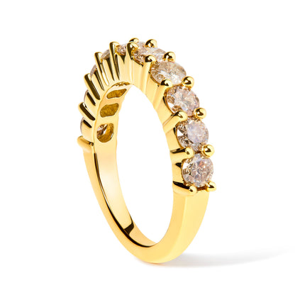 Anillo de aniversario de 10 piedras de oro amarillo de 14 quilates chapado en plata de ley .925 con diamantes de talla redonda brillante de 2,0 quilates (color J-K, claridad I1-I2) - Talla 6