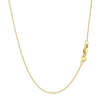 Cadena de bolas de oro amarillo de 14k de 1.0mm