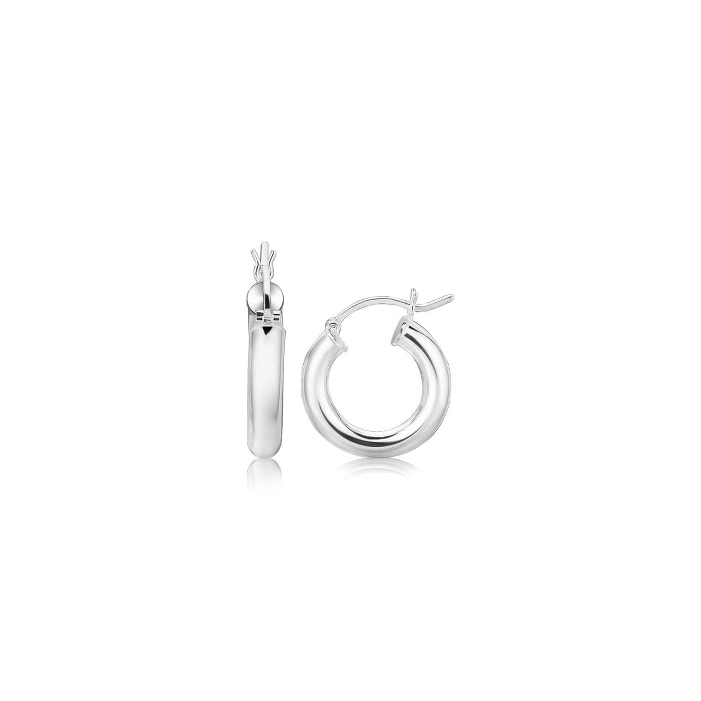 Aretes de aro gruesos pulidos de plata esterlina con baño de rodio (15 mm)