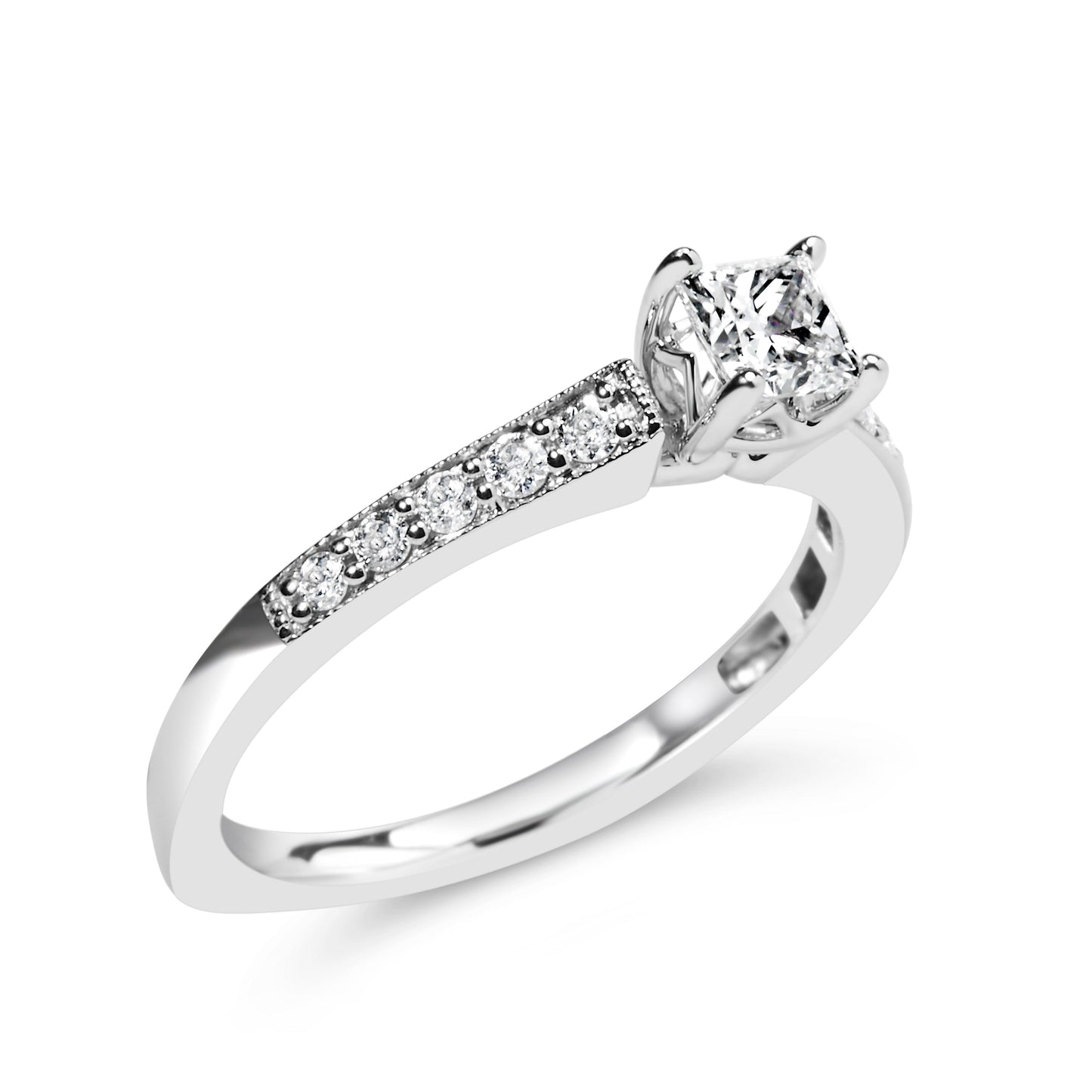 Anillo de compromiso de oro blanco de 14 quilates con diamantes de talla princesa de 1/2 quilate en total (color G-H, claridad VS2-SI1) - Talla 7