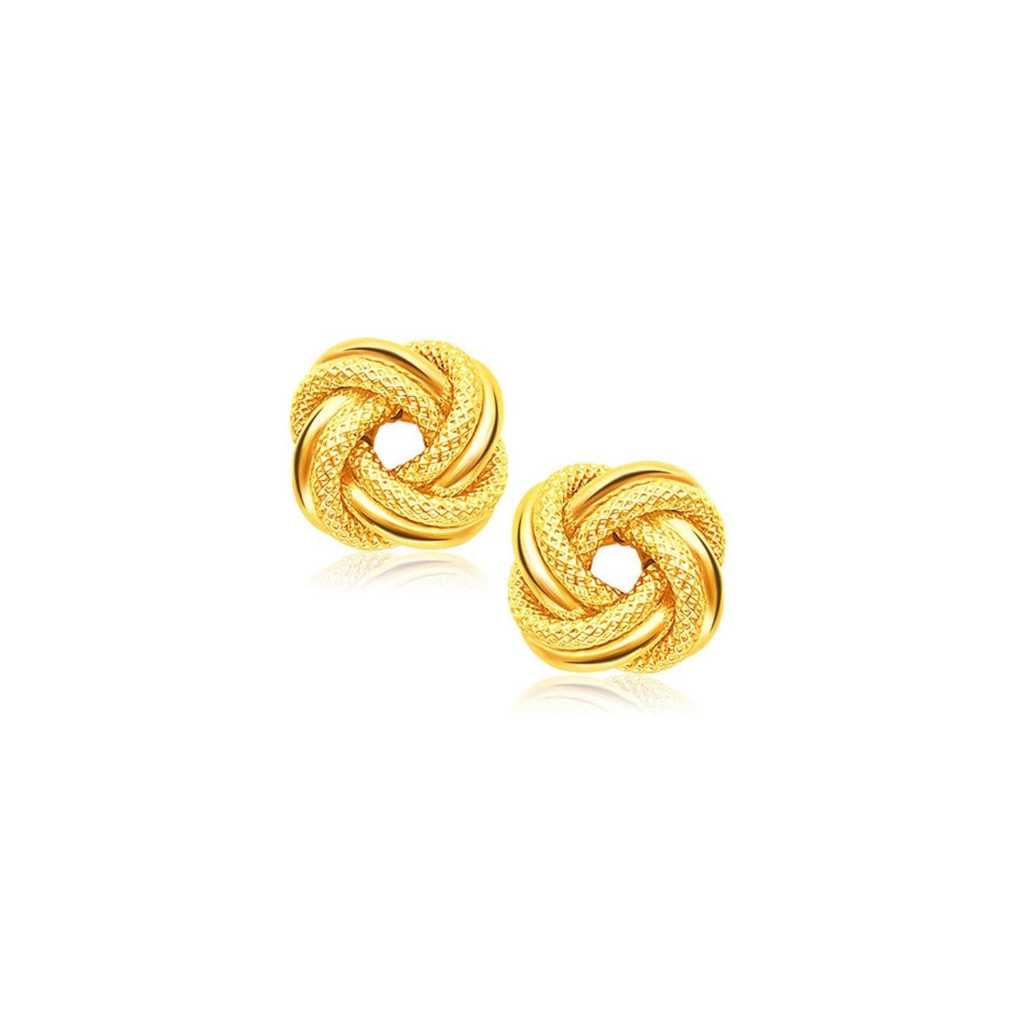 Pendientes de botón nudo de amor entrelazado de oro amarillo de 14k