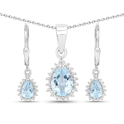 Conjunto de joyas de plata de ley .925 con topacio azul y topacio blanco genuinos de 2,00 quilates