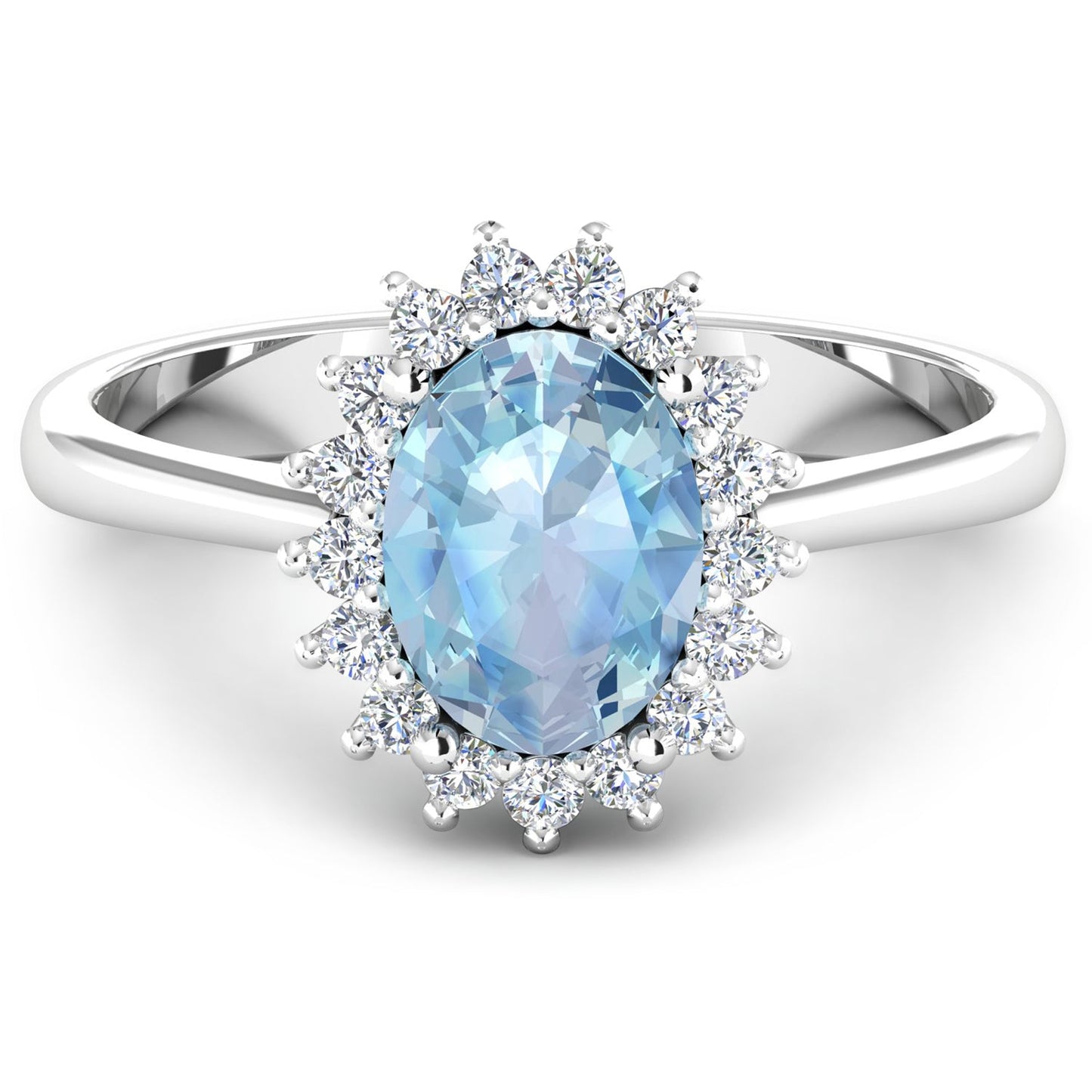 Anillo de oro blanco de 14K con aguamarina auténtica de 1,62 quilates y diamantes blancos