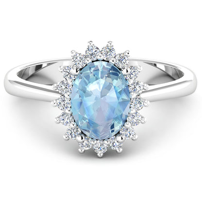 Anillo de oro blanco de 14K con aguamarina auténtica de 1,62 quilates y diamantes blancos