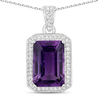 Colgante de plata esterlina 925 con amatista genuina de 5.37 quilates y diamante blanco
