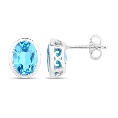 Pendientes de plata de ley .925 con topacio azul suizo auténtico de 4,00 quilates