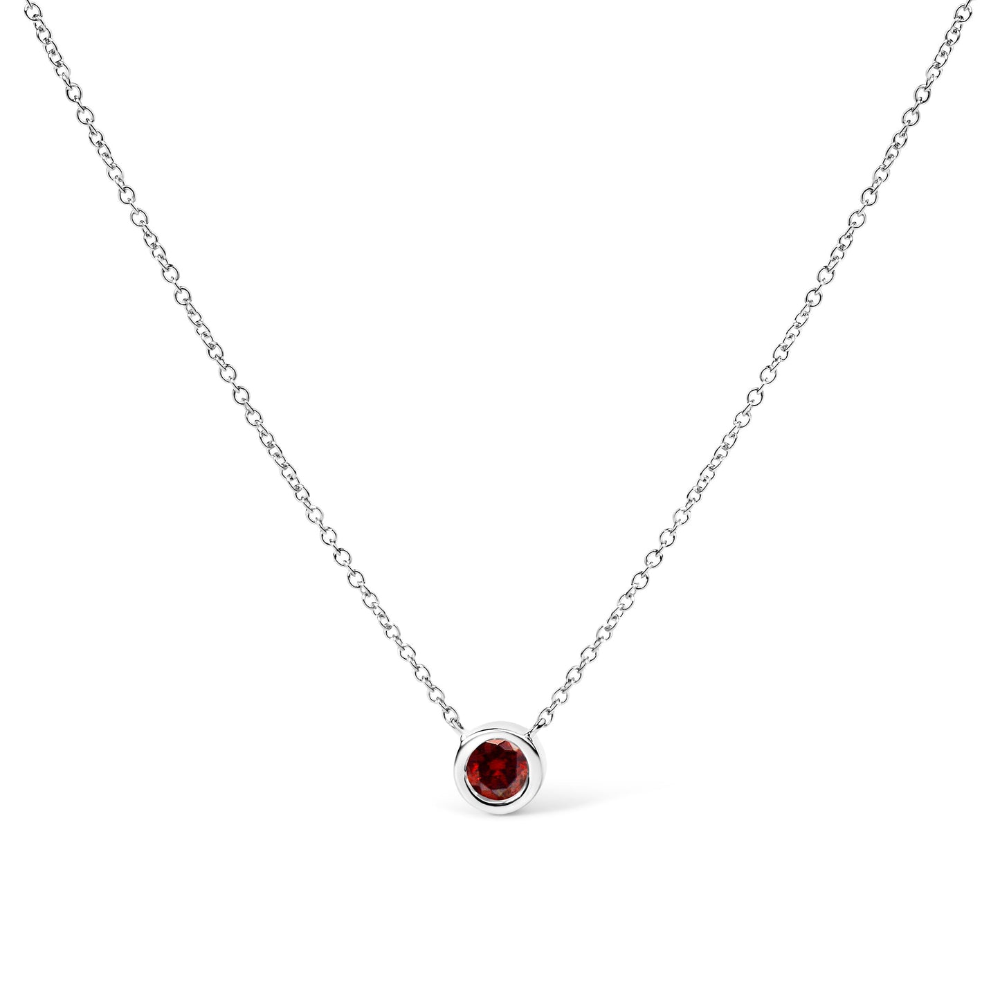 Collar con colgante solitario de oro blanco de 14 quilates, diamante rojo cultivado en laboratorio de 1/2 quilate, engaste biselado, 45,7 cm (color rojo, claridad VS1-VS2)