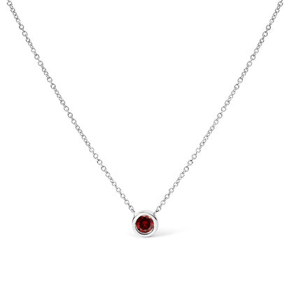 Collar con colgante solitario de oro blanco de 14 quilates, diamante rojo cultivado en laboratorio de 1/2 quilate, engaste biselado, 45,7 cm (color rojo, claridad VS1-VS2)