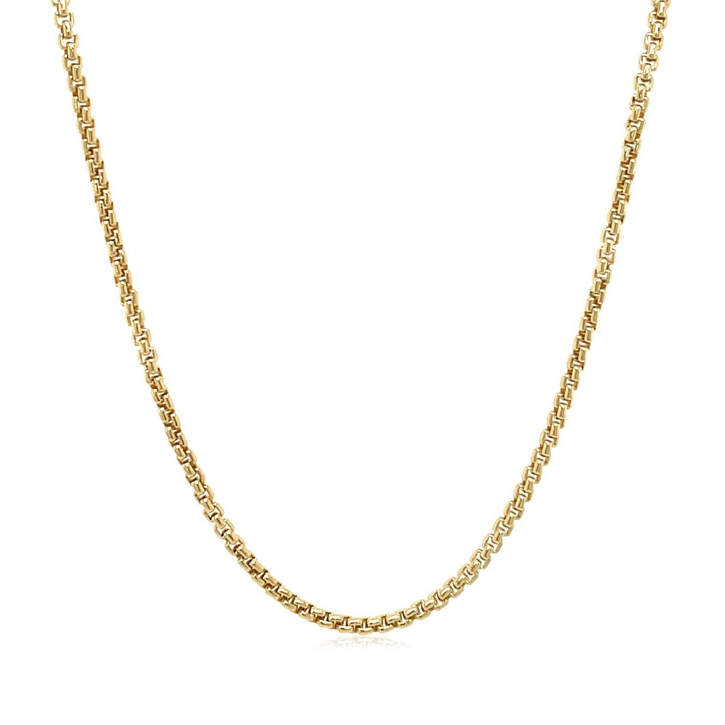 Cadena Box Redonda Sólida de Oro Amarillo de 14k y 1.6 mm