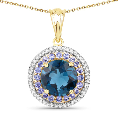 Colgante de plata de ley .925 con topacio azul de Londres, tanzanita y topacio blanco genuinos de 5.10 quilates