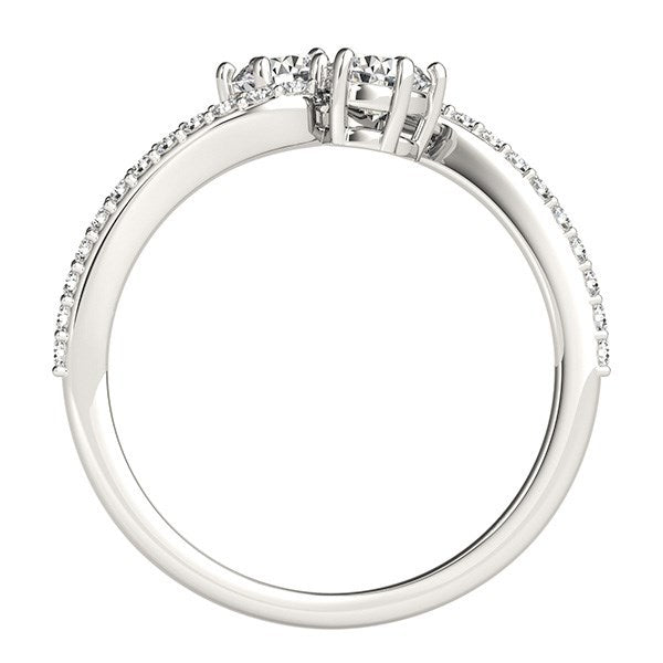 Anillo de oro blanco de 14k con banda curva y dos diamantes (3/4 quilates en total)