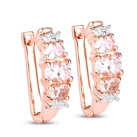 Aretes de plata de ley .925 con morganita genuina de 1,32 quilates y topacio blanco