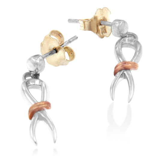 Pendientes colgantes de lazo de concientización de plata esterlina .925 con baño de oro bicolor de 10K