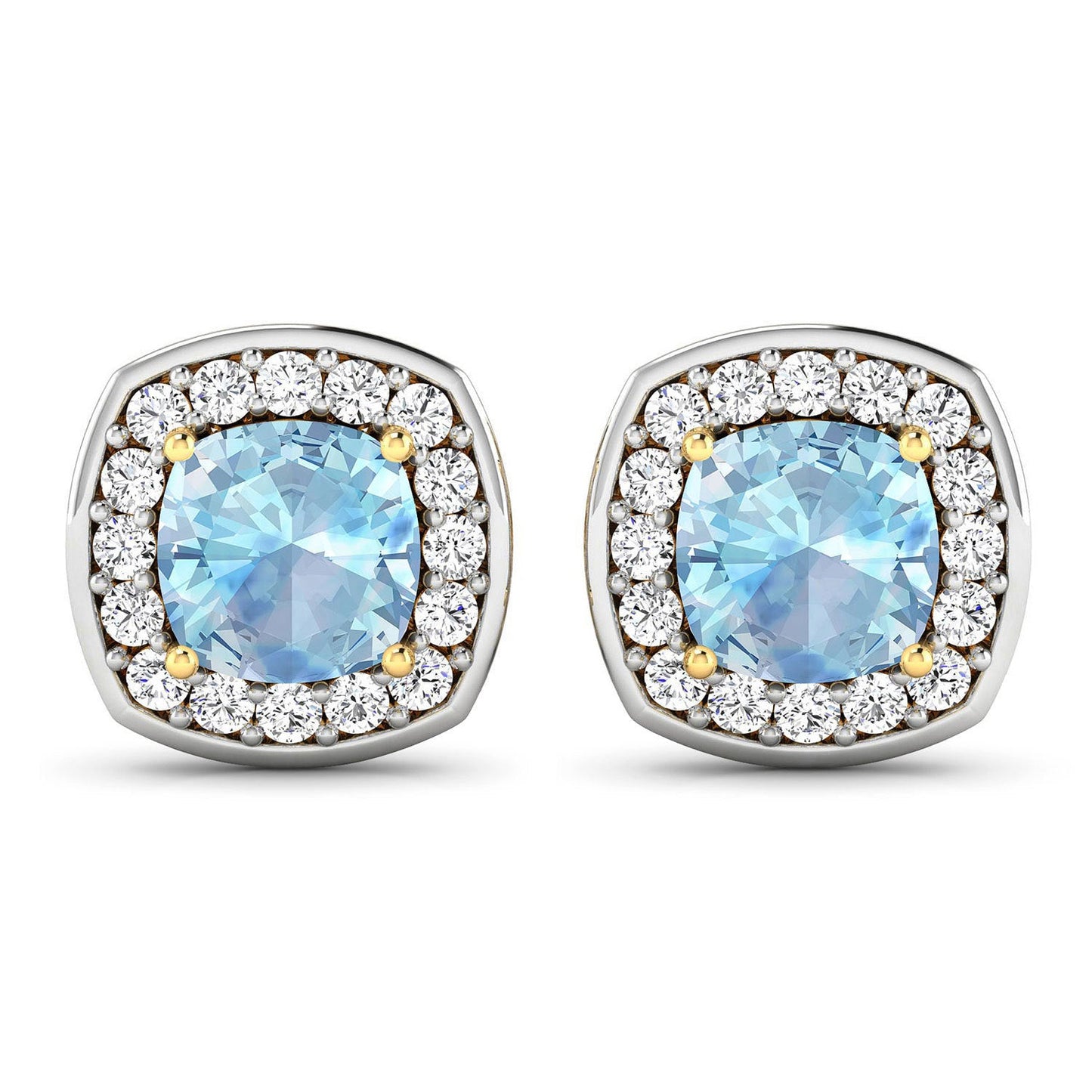 Pendientes de oro amarillo de 14 quilates con aguamarina genuina de 1,95 quilates y diamantes blancos