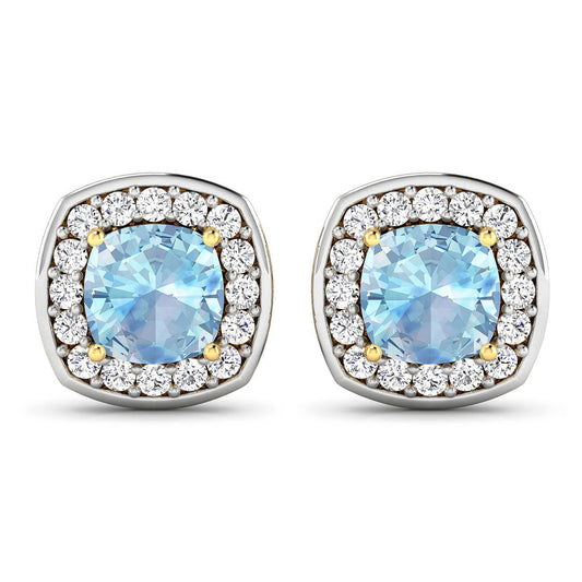 Pendientes de oro amarillo de 14 quilates con aguamarina genuina de 1,95 quilates y diamantes blancos
