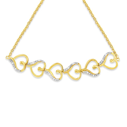 10K Yellow Gold over .925 Sterling Silver Diamond Accented Open Hearts 6â€-9â€ Adjustable Chain Bolo Bracelet (H-I Color, I2-I3 Clarity)