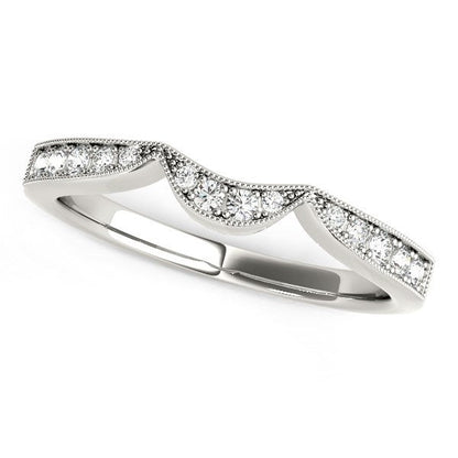 Anillo de Boda Curvo de Diamantes (1/6 cttw) de Oro Blanco de 14k con Borde Fresado