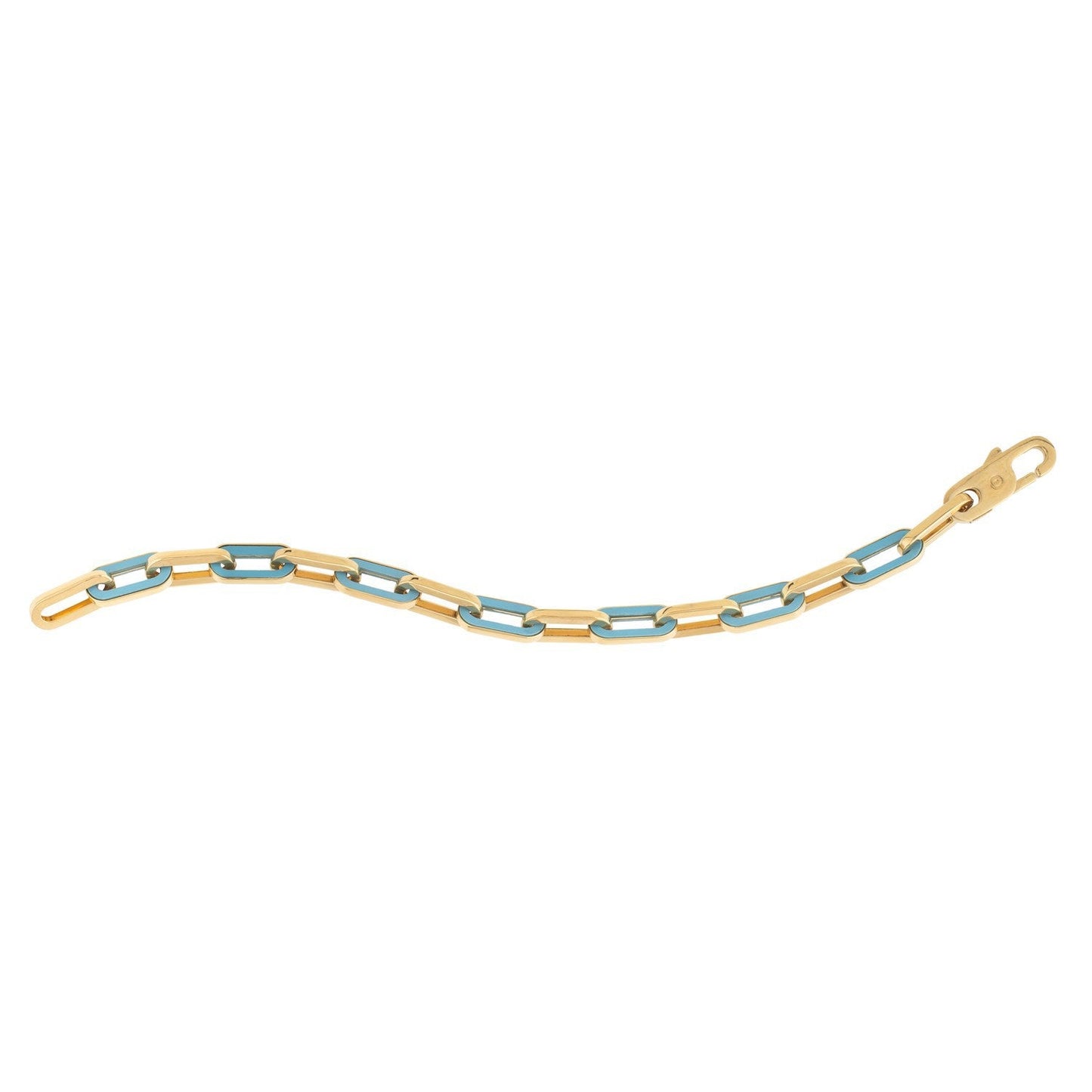 Pulsera de eslabones ovalados con gema de turquesa en oro amarillo de 14k (7.00 mm)