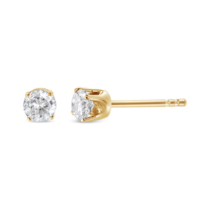 Pendientes de solitario con diamantes redondos de oro amarillo de 14K, 1/2 quilate en total (color O-P, claridad SI2-I1)