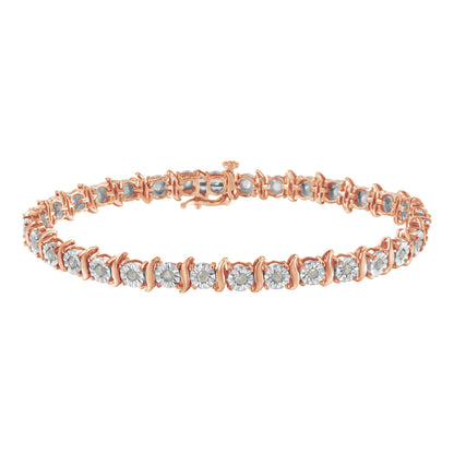 Pulsera de tenis con eslabones curvados en S con efecto milagroso de diamantes de 1,0 quilates (color I-J, claridad I3) en oro amarillo de 10 quilates y plata de ley .925 de dos tonos - 7"