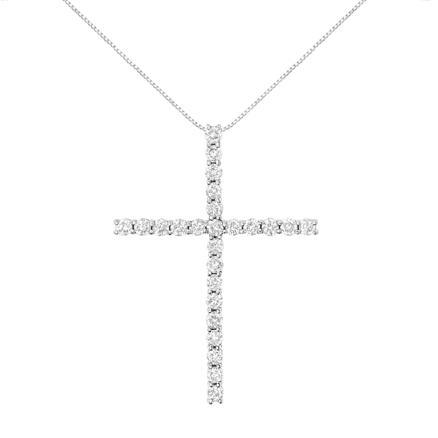 Colgante de cruz de plata de ley .925 de 3,0 quilates de peso total con forma redonda de diamante de 1-1/2" con cadena tipo box (color I-J, claridad I2-I3) - 18"