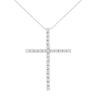Colgante de cruz de plata de ley .925 de 3,0 quilates de peso total con forma redonda de diamante de 1-1/2" con cadena tipo box (color I-J, claridad I2-I3) - 18"