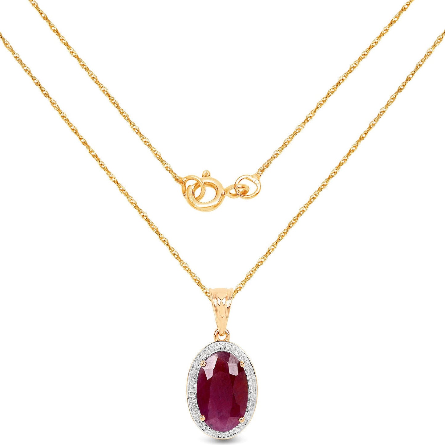 Colgante de oro amarillo de 14 quilates con rubí genuino de 6,40 quilates y diamantes blancos