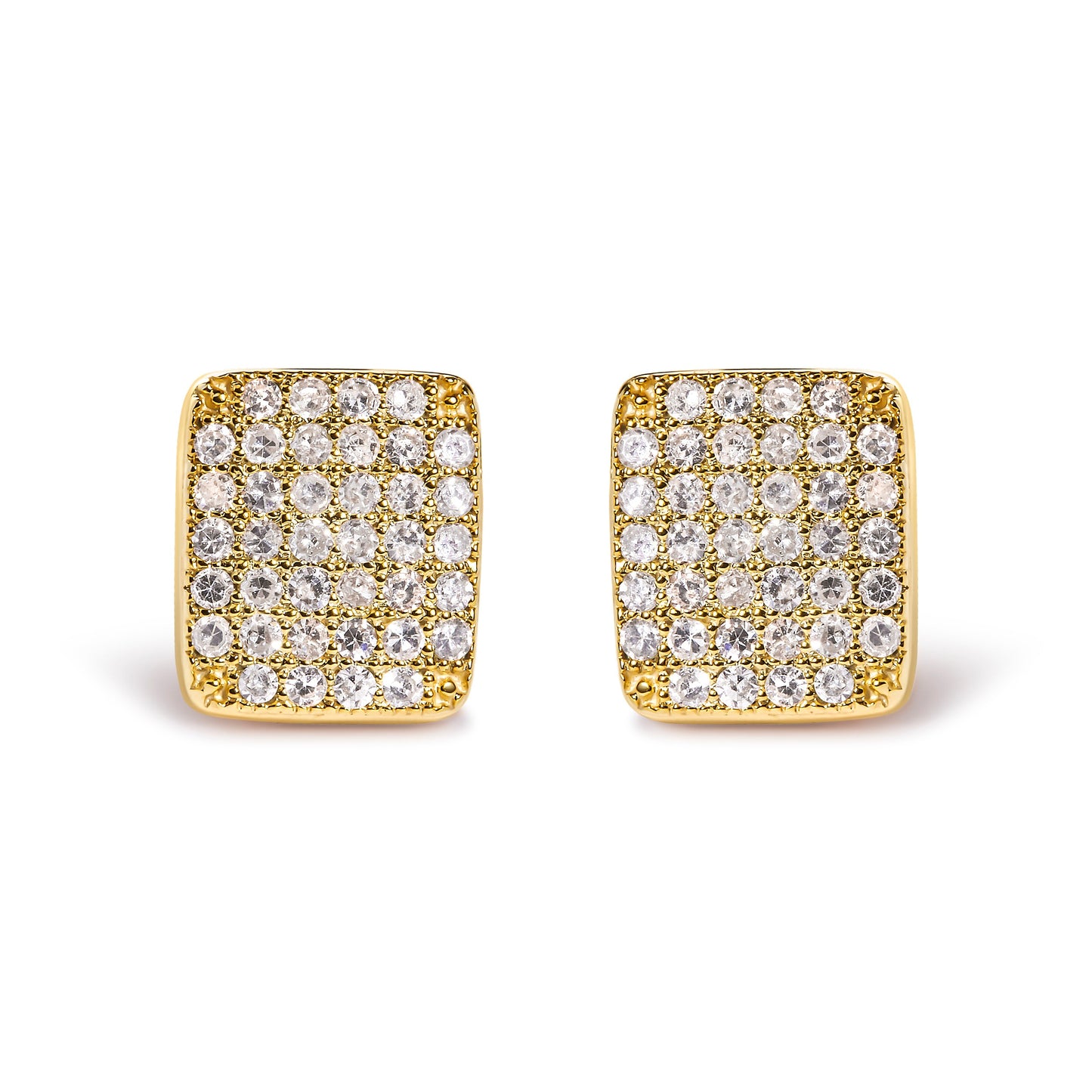 Pendientes de oro amarillo de 14 quilates con diamantes de 1/2 quilate en forma de cuadrado tipo racimo (color I-J, claridad I1-I2)