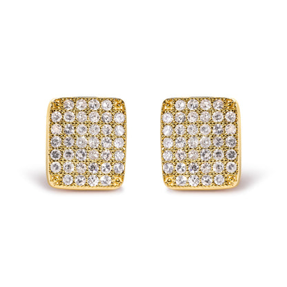 Pendientes de oro amarillo de 14 quilates con diamantes de 1/2 quilate en forma de cuadrado tipo racimo (color I-J, claridad I1-I2)