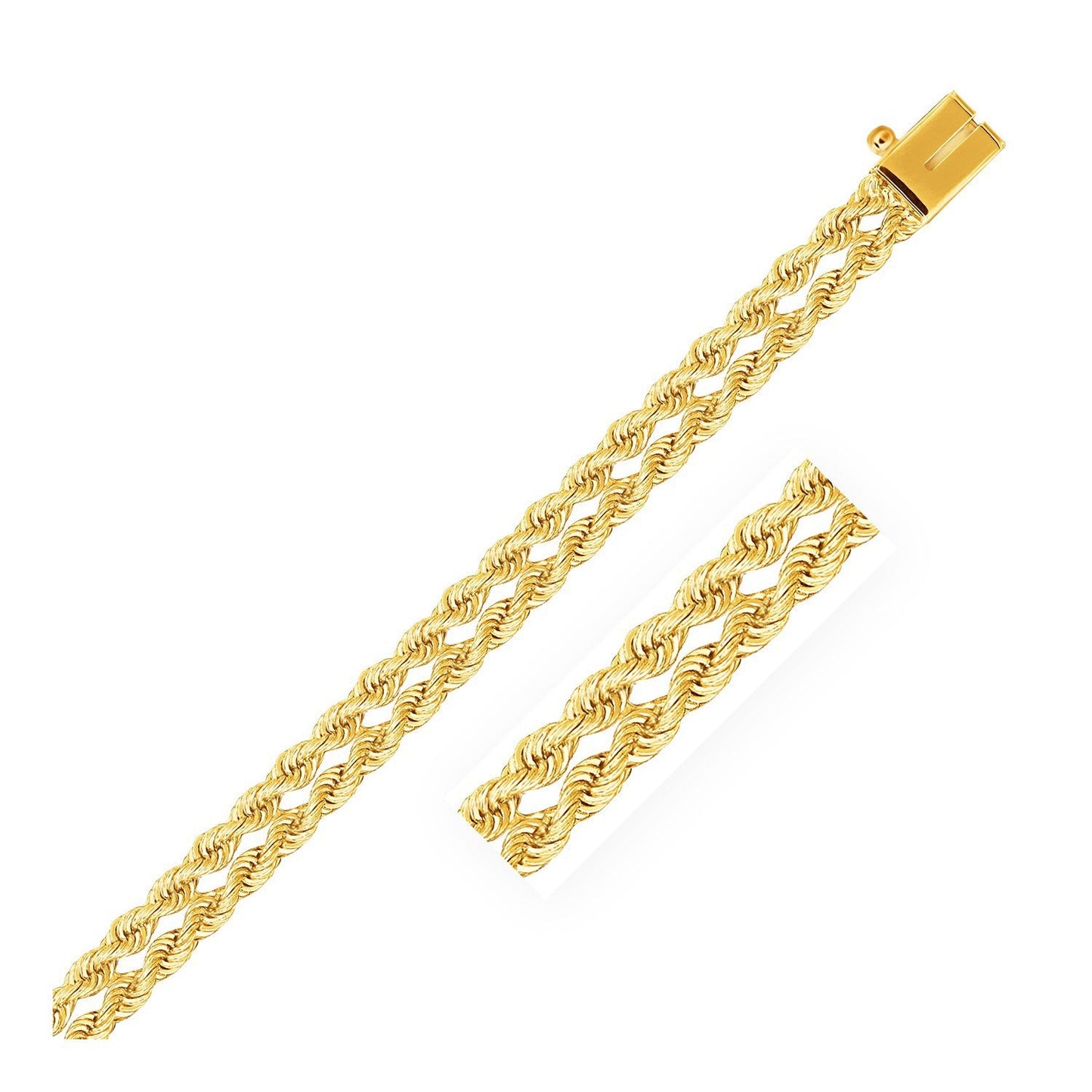 Pulsera de cuerda de doble fila de 5,0 mm de oro amarillo de 14k