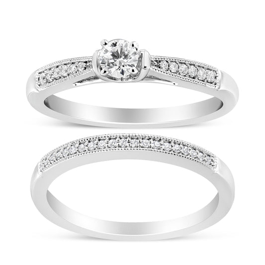 Anillo de compromiso clásico de plata de ley .925 con diamante de 1/3 quilate total con filigrana (color I-J, claridad I3) - Talla 7