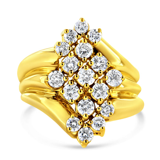 Anillo tipo cóctel de oro amarillo de 10 qt con chapa de plata de ley .925 y diamantes (1 1/2 TCW, color J-K, claridad I1-I2) - Talla 7