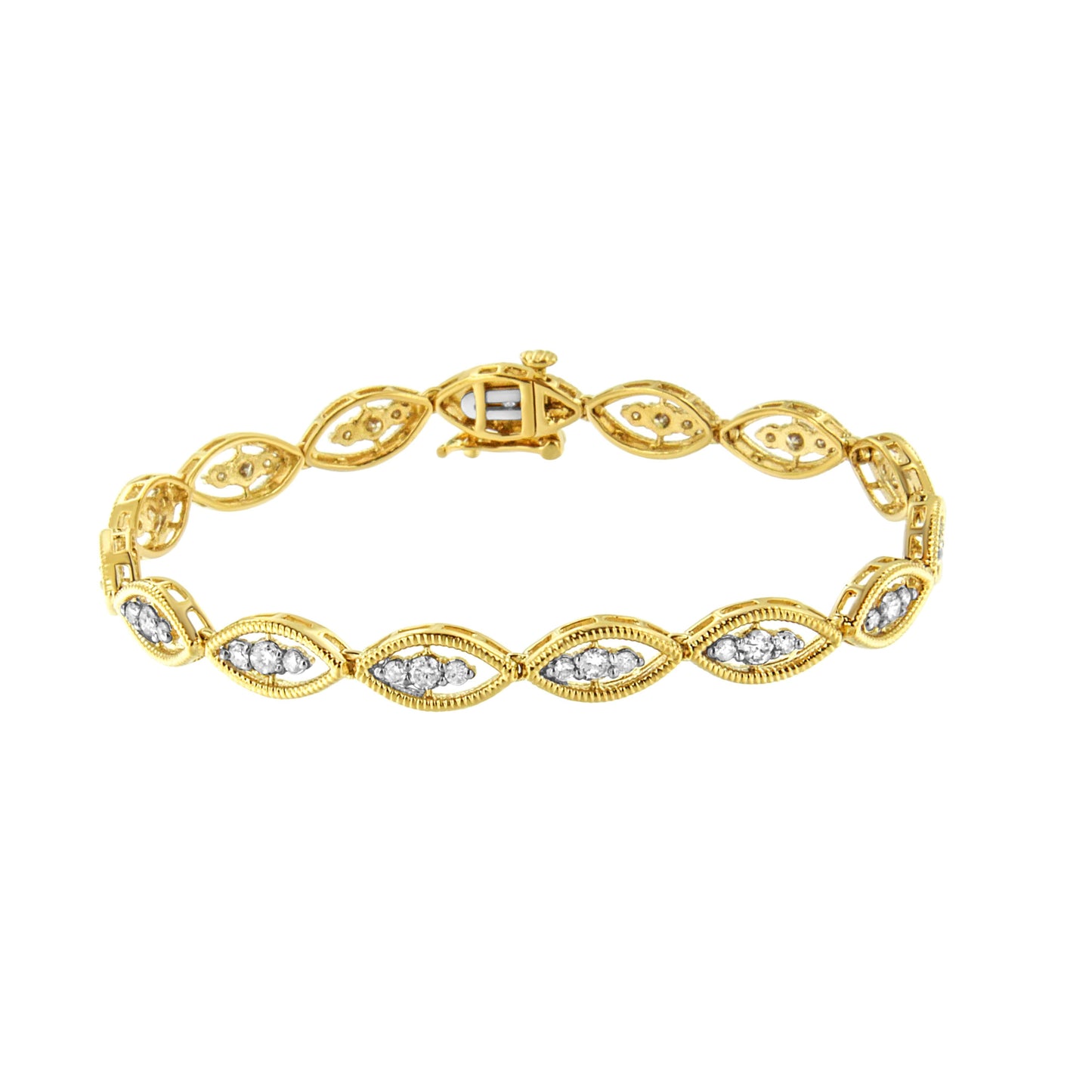 Pulsera de eslabones de oro amarillo de 10 quilates bañada en plata de ley 925 con diamantes redondos engastados en garras de 1 quilate (color J-K, claridad I1-I2) - 7.25"