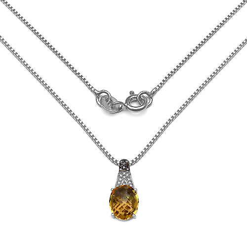 Colgante de plata de ley .925 con citrino genuino de 4,50 quilates, diamante champán y diamante blanco