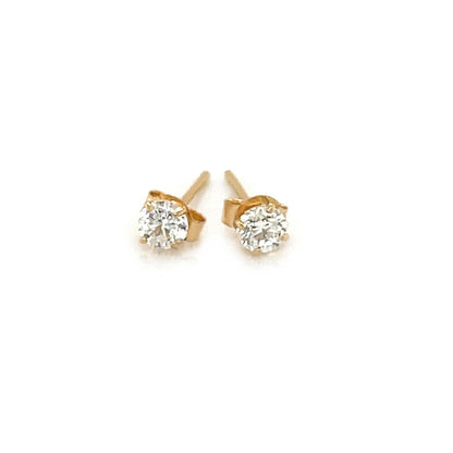 Pendientes de oro amarillo de 14k con circonita cúbica facetada de tonalidad blanca
