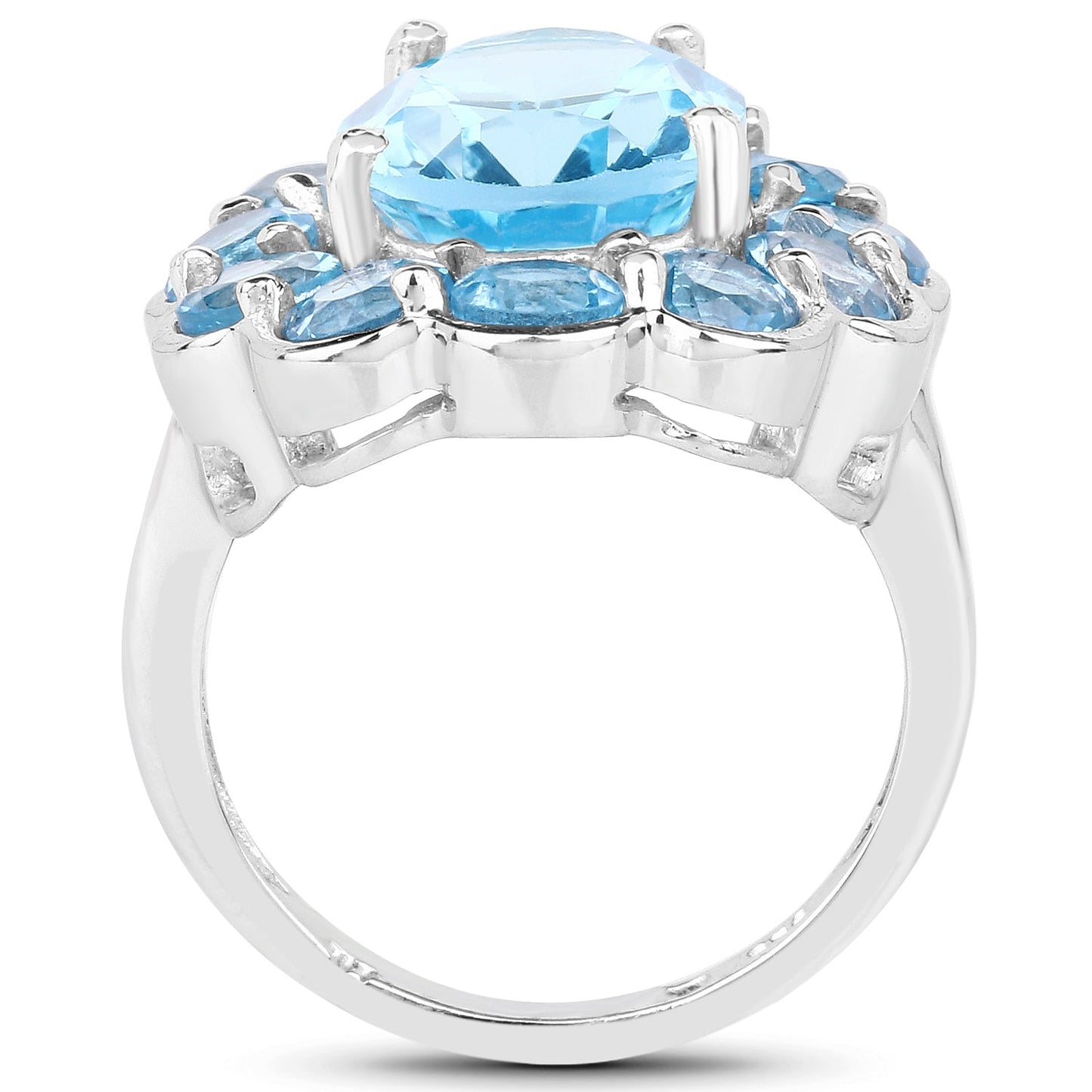 Anillo de plata de ley .925 con topacio azul suizo auténtico de 8.77 quilates